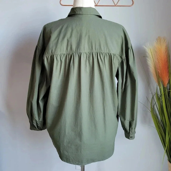 RAILS, Janae Olive Green Button Blouson Sleeve Oversized Shirt Top Size Small - Picture 7 of 13
